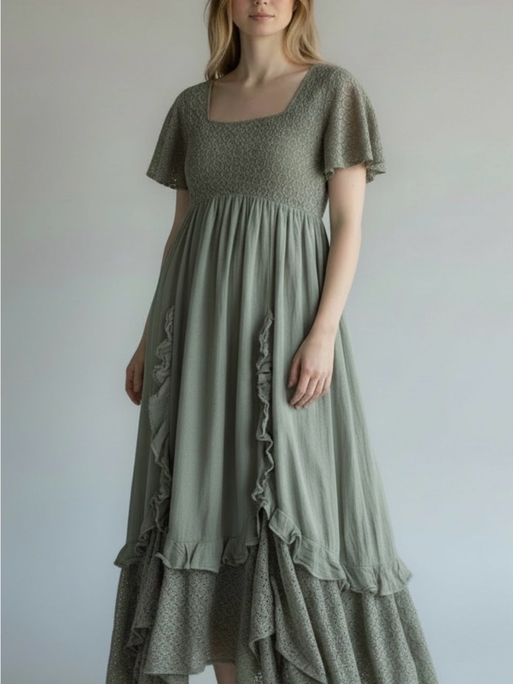 Free People Square Neck Ruffle Maxi Dress